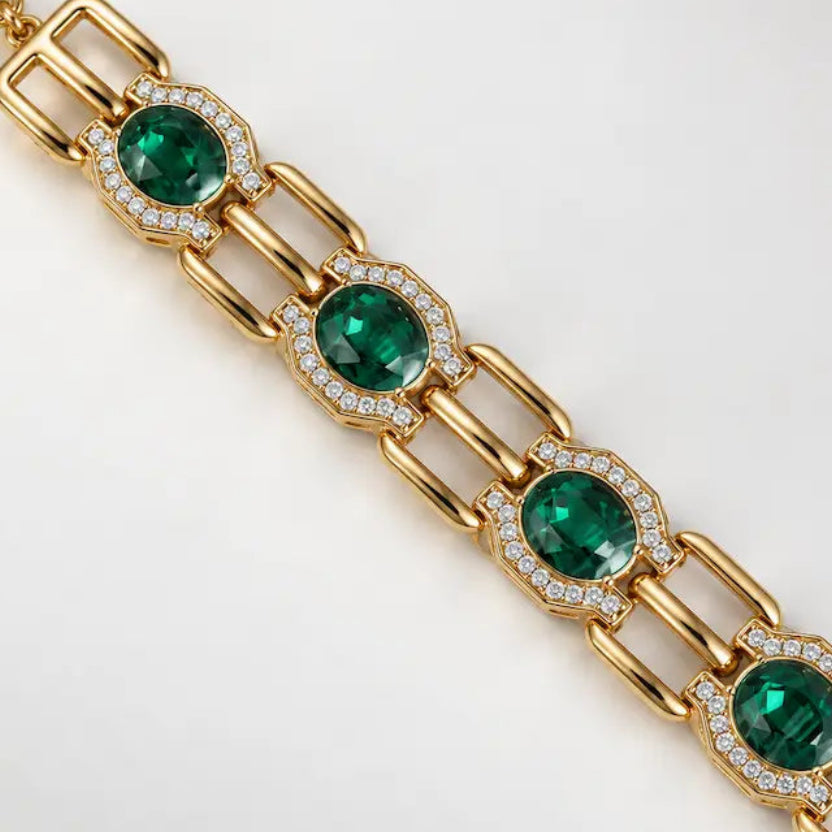 Emerald Swarovski Crystals Halo Link Bracelet