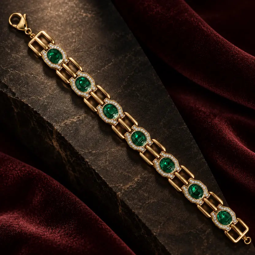 Emerald Swarovski Crystals Halo Link Bracelet