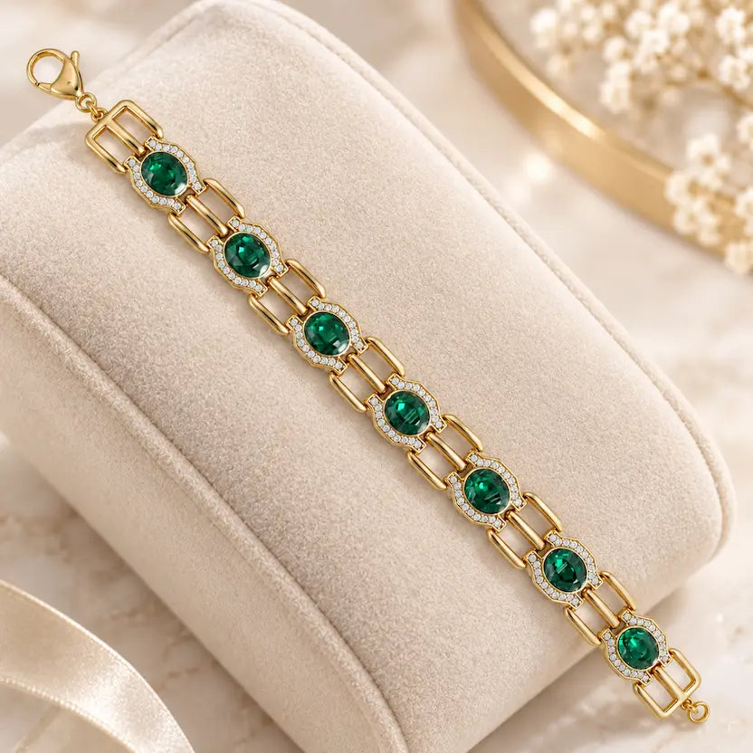 Emerald Swarovski Crystals Halo Link Bracelet