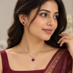 Red Heart CZ Necklace and Earrings Set