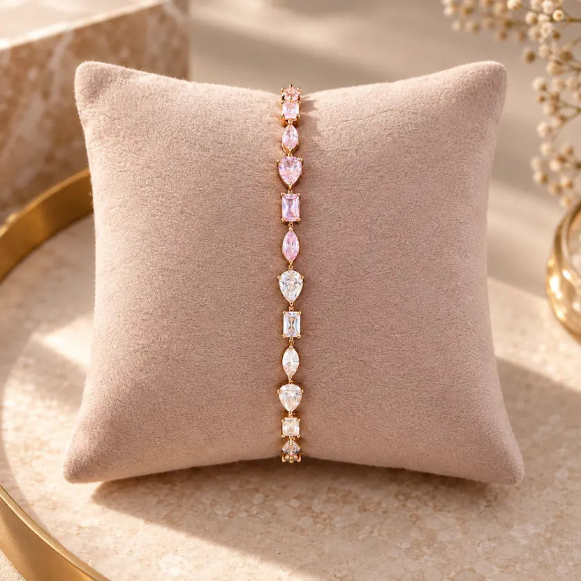Blush Pink & White Mixed-Cut Tennis Bracelet