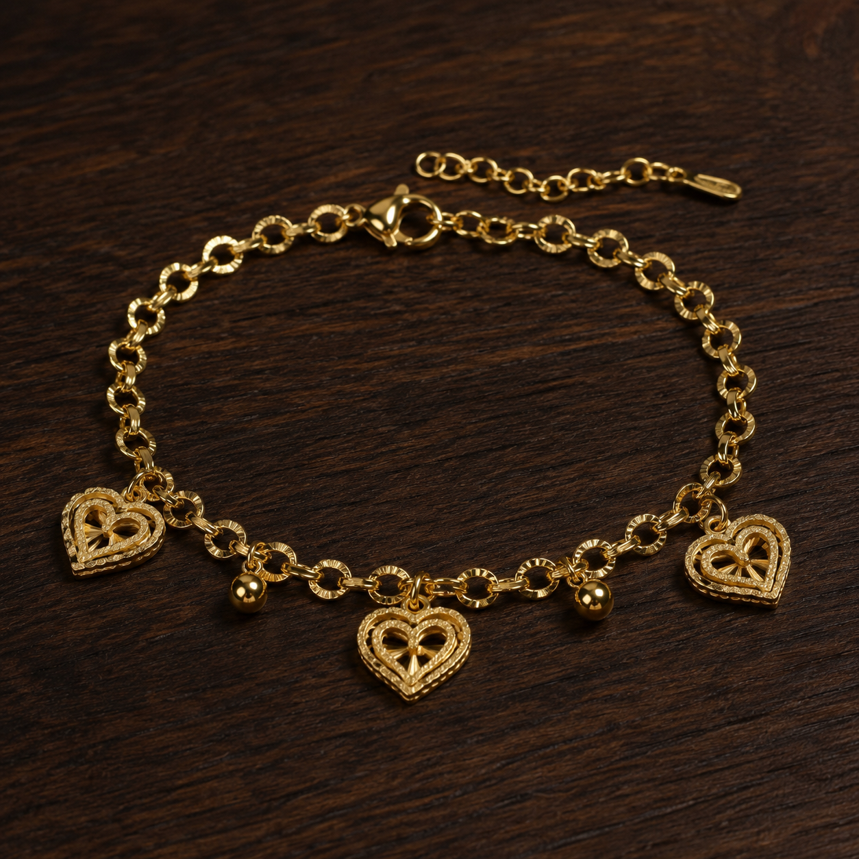 Bold Heart Drop Chain Bracelet