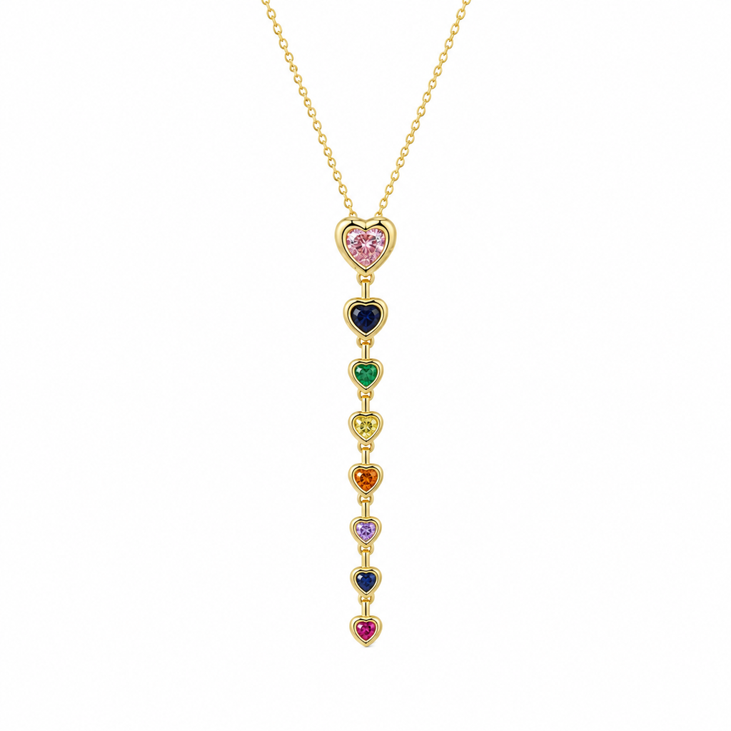 Multicolour Heart Y-Drop Gold-Tone Necklace