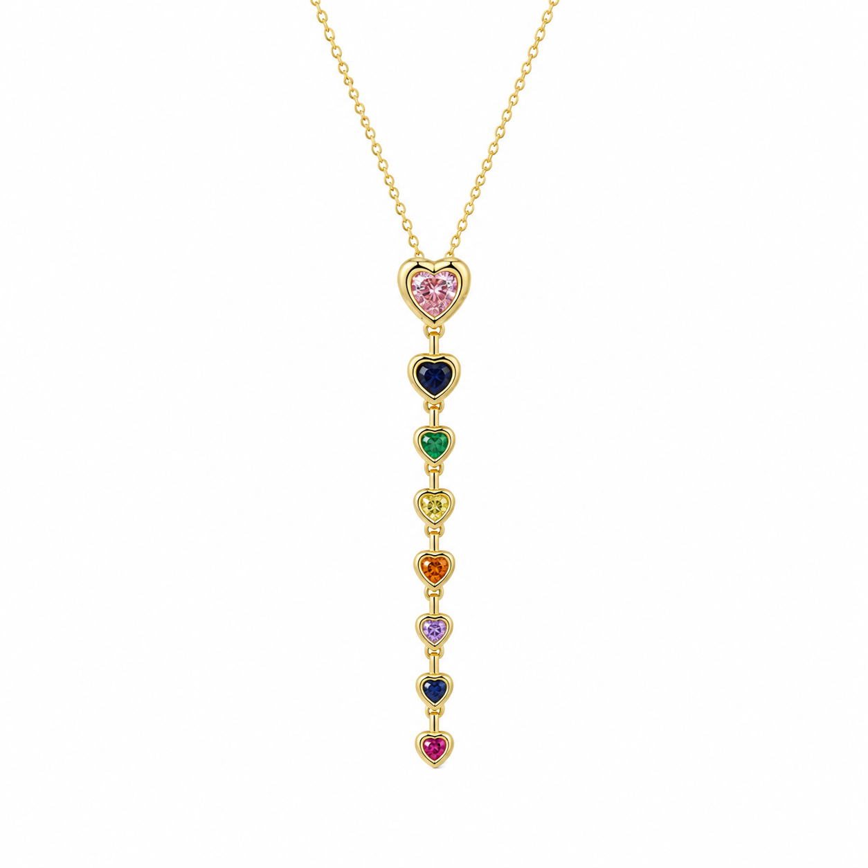 Multicolour Heart Y-Drop Gold-Tone Necklace