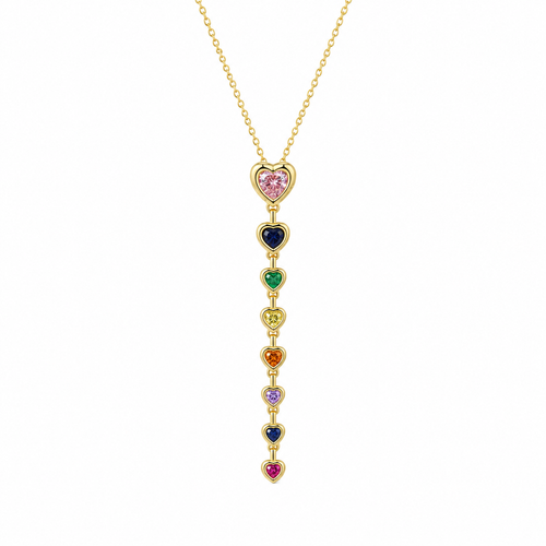 Multicolour Heart Y-Drop Gold-Tone Necklace