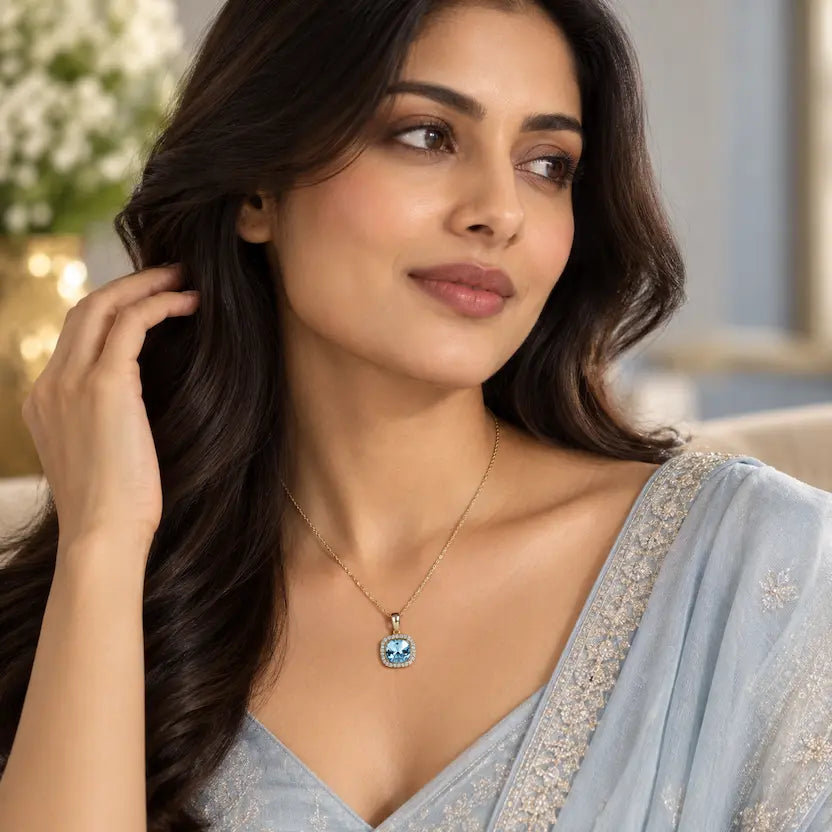 Aqua Blue Swarovski Crystal Halo Necklace
