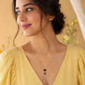 Black Enamel Heart Daisy Flower Drop Necklace