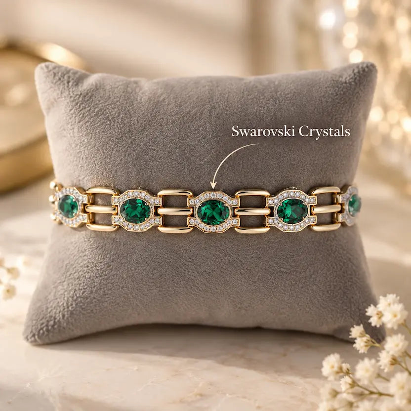 Emerald Swarovski Crystals Halo Link Bracelet