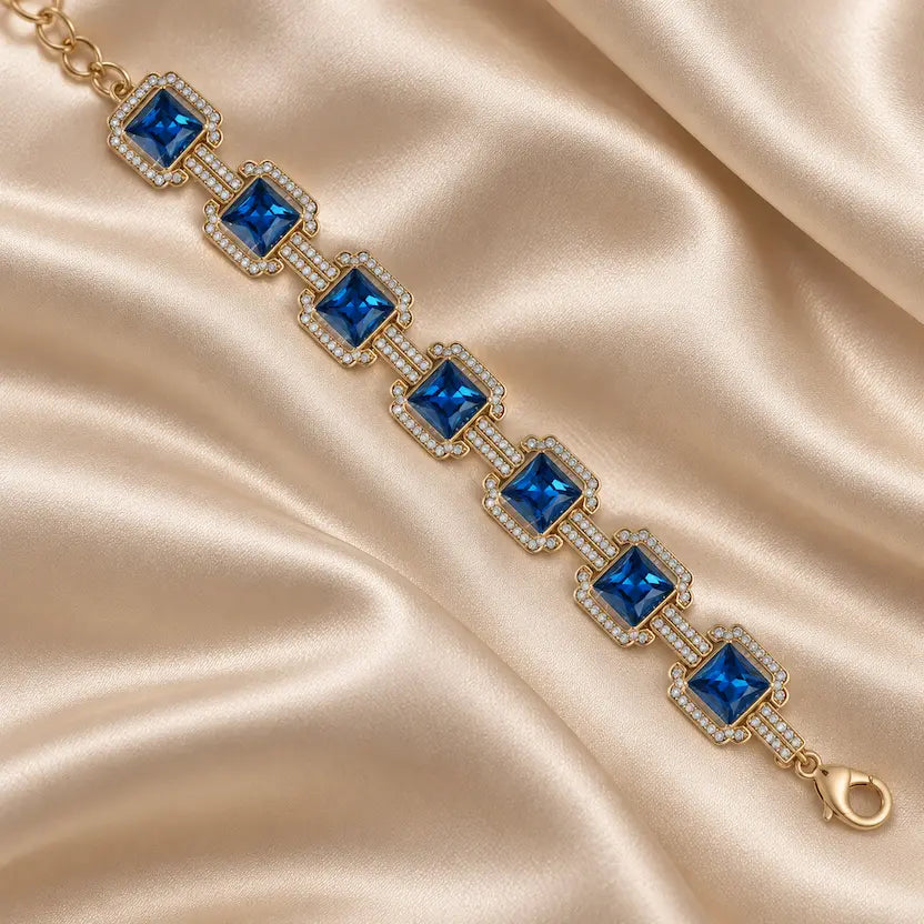 Ocean Blue Swarovski Crystals Halo Bracelet
