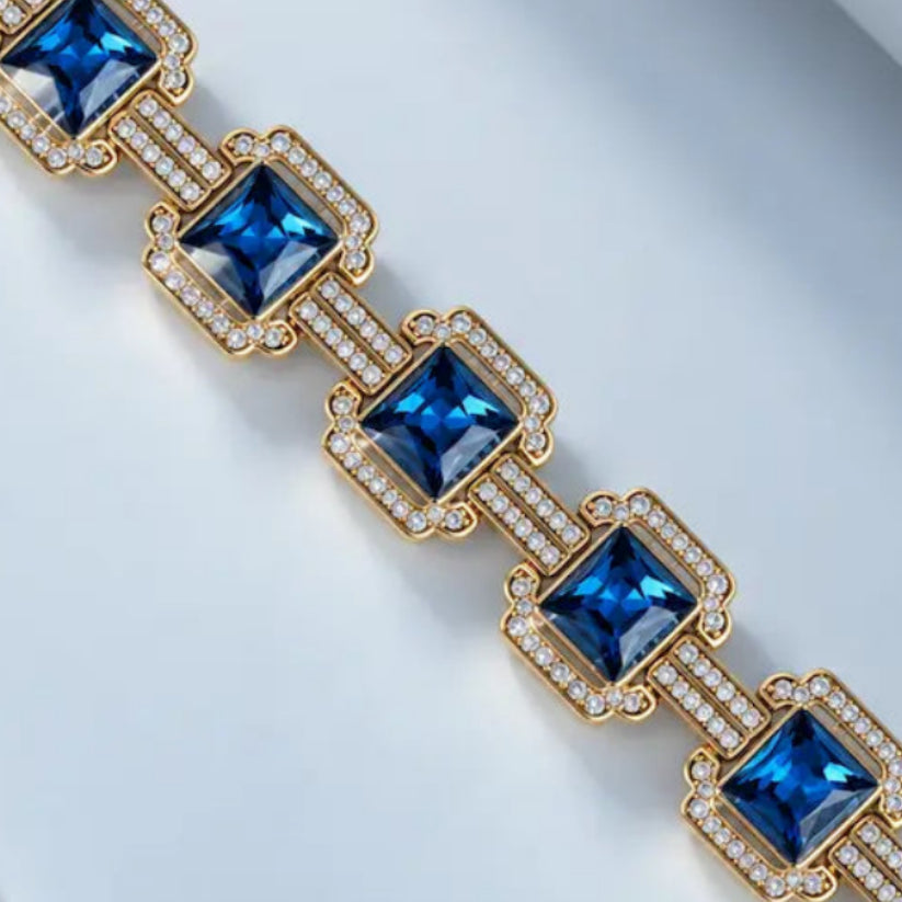 Ocean Blue Swarovski Crystals Halo Bracelet