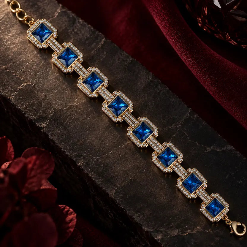 Ocean Blue Swarovski Crystals Halo Bracelet