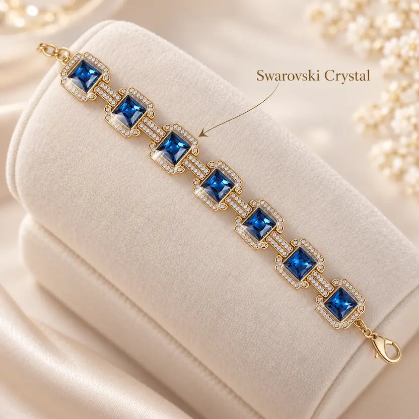 Ocean Blue Swarovski Crystals Halo Bracelet
