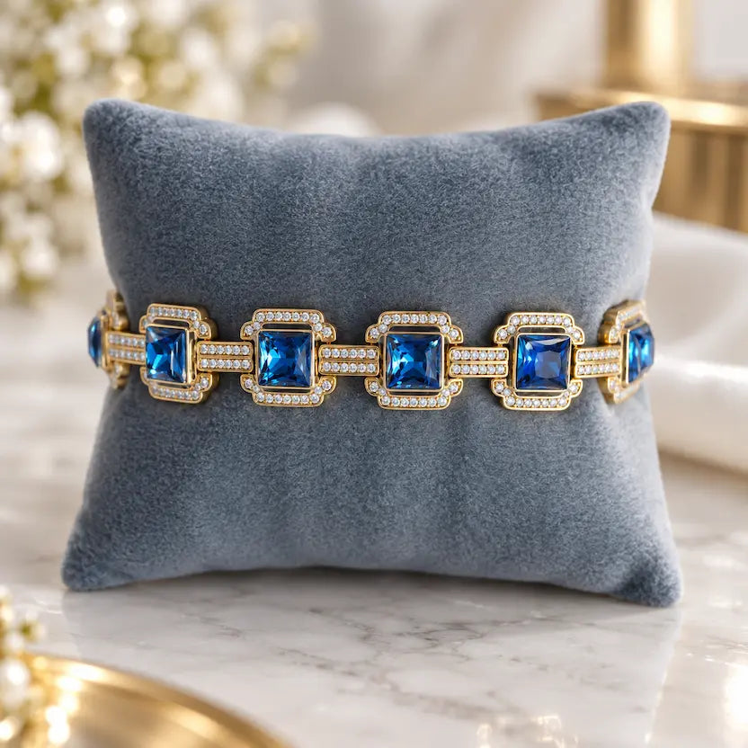 Ocean Blue Swarovski Crystals Halo Bracelet