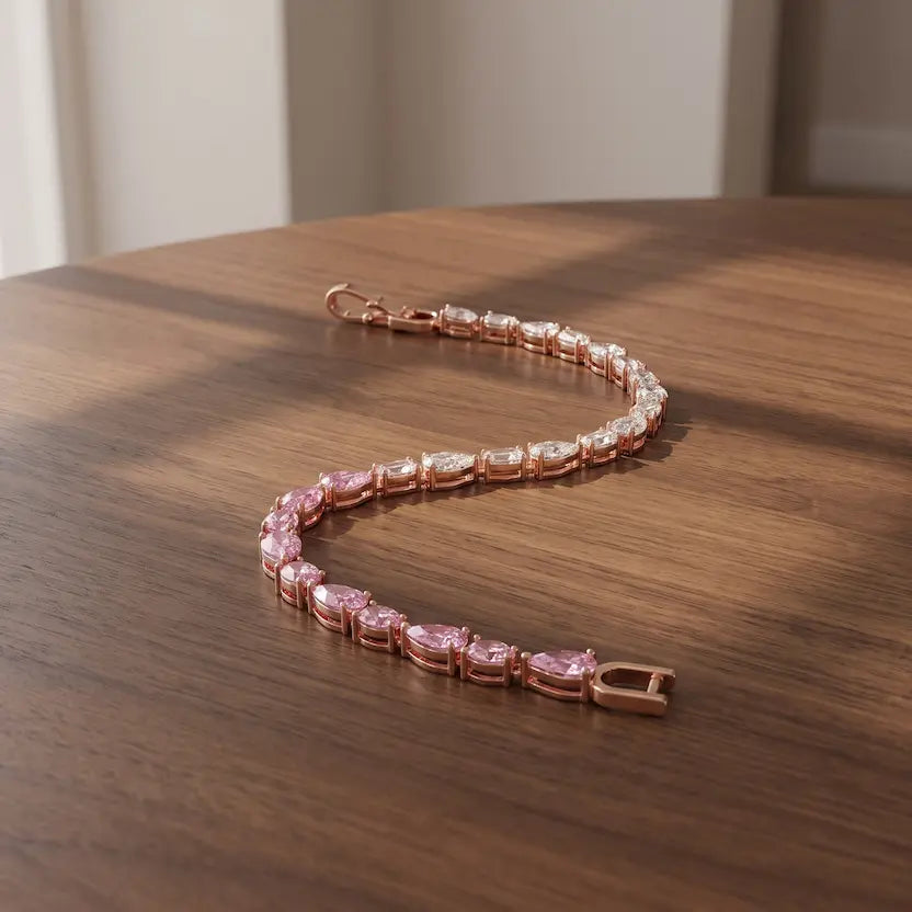Blush Pink & White Mixed-Cut Tennis Bracelet