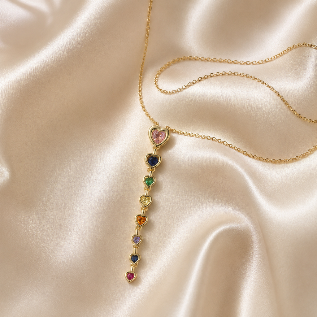 Multicolour Heart Y-Drop Gold-Tone Necklace