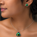 Emerald Green Triangle Crystal Necklace and Earrings Set