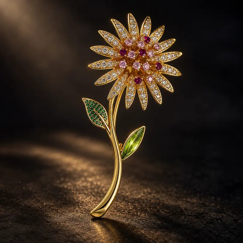 Crystal Daisy Stem Brooch
