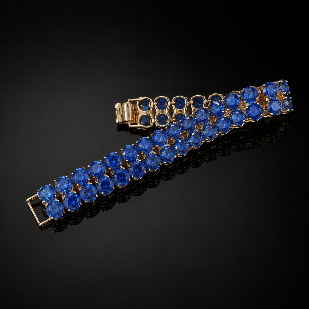 Double-Row Blue Crystal Rose-Gold Tone Bracelet