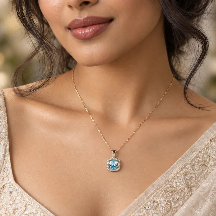 Aqua Blue Swarovski Crystal Halo Necklace