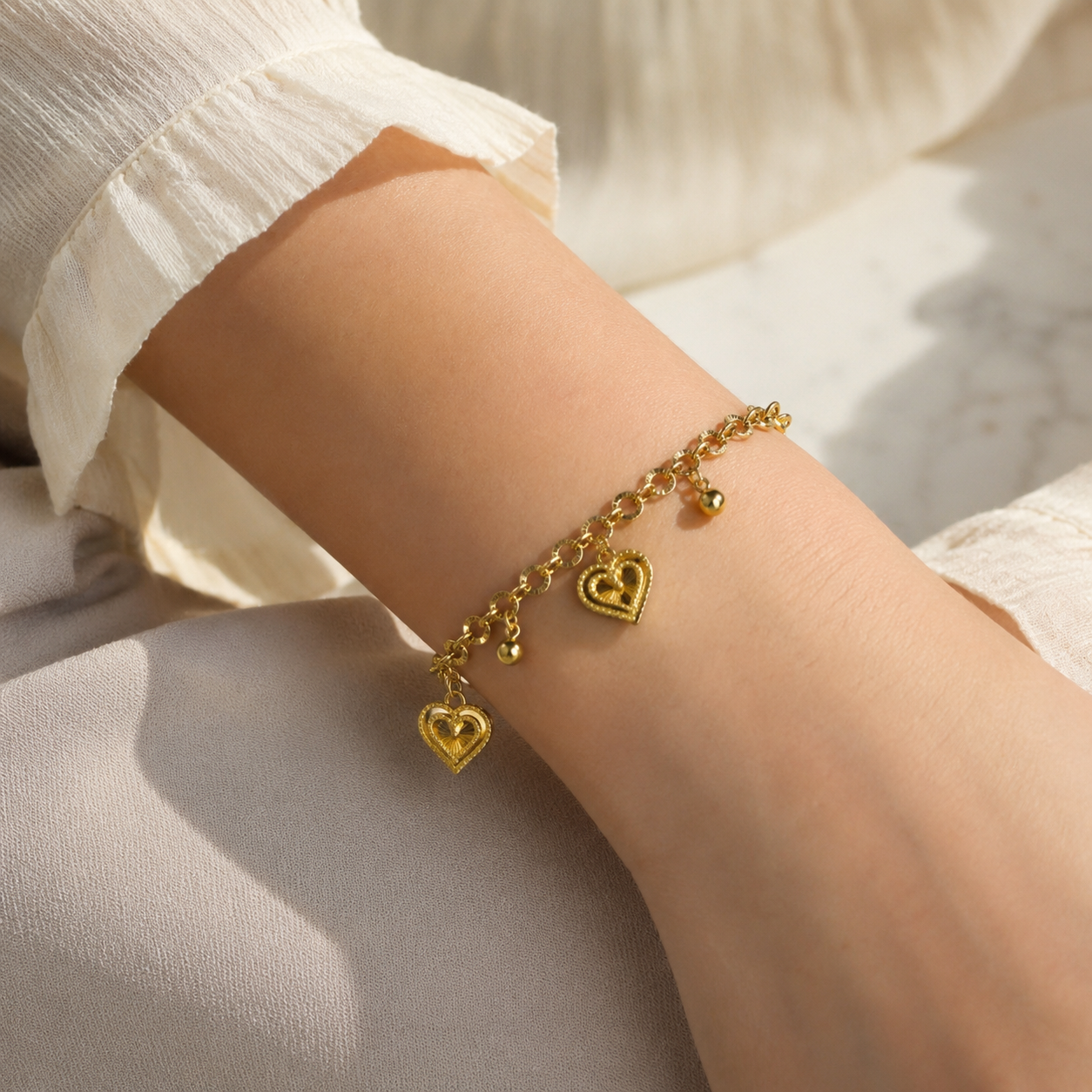 Bold Heart Drop Chain Bracelet