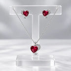 Red Heart CZ Necklace and Earrings Set