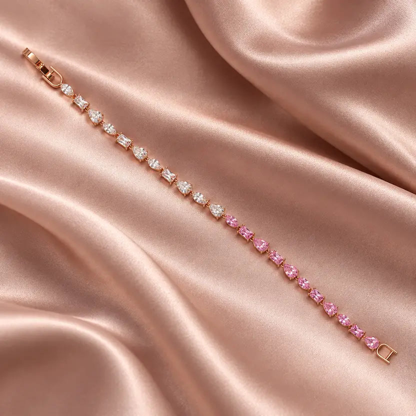 Blush Pink & White Mixed-Cut Tennis Bracelet