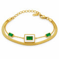 Layered Green Stone Snake Chain Bracelet