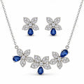 Blue Floral CZ Necklace and Earrings Set