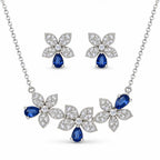 Blue Floral CZ Necklace and Earrings Set