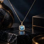 Aqua Blue Swarovski Crystal Halo Necklace