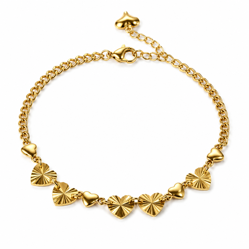 Sunburst Heart Row Chain Bracelet
