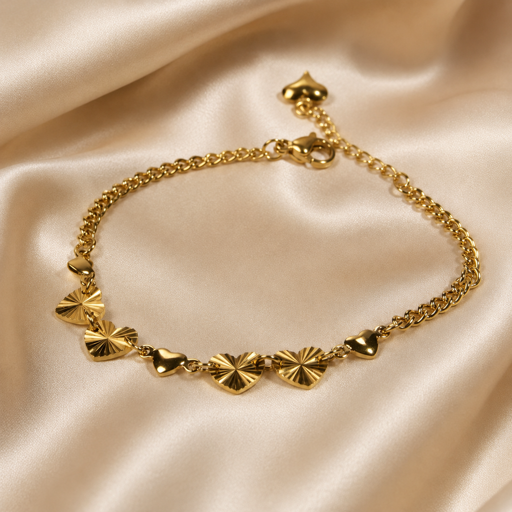 Sunburst Heart Row Chain Bracelet