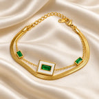 Layered Green Stone Snake Chain Bracelet