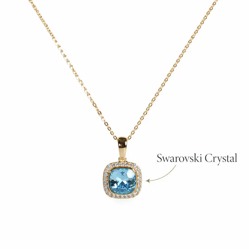 Aqua Blue Swarovski Crystal Halo Necklace