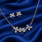Blue Floral CZ Necklace and Earrings Set