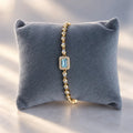 Aqua Rectangle Crystal Heart-Link Bracelet
