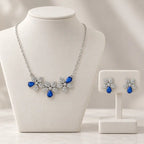 Blue Floral CZ Necklace and Earrings Set