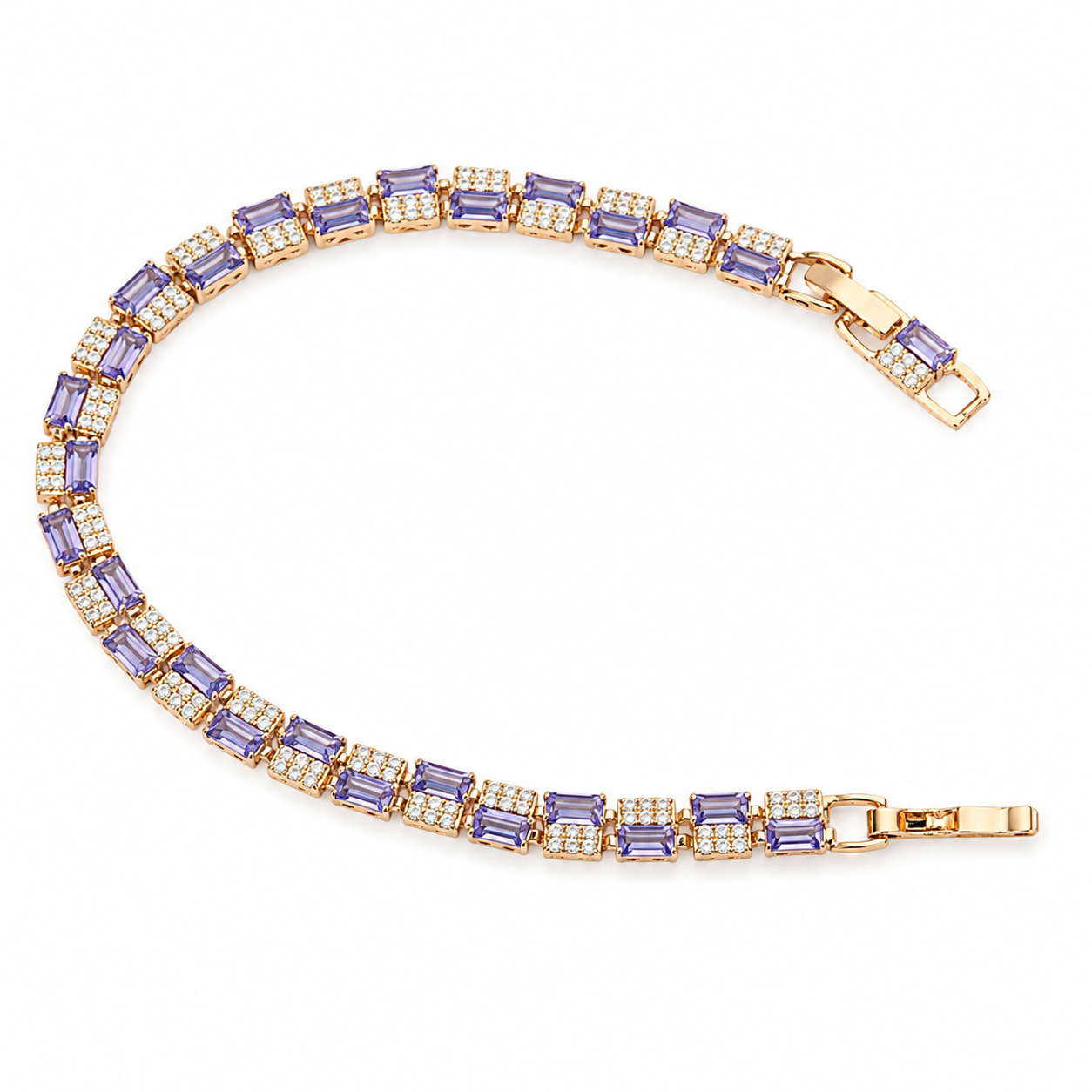 Purple Baguette CZ Rose-Gold Tone Tennis Bracelet
