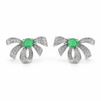 Emerald Ribbon Bow Stud Earrings