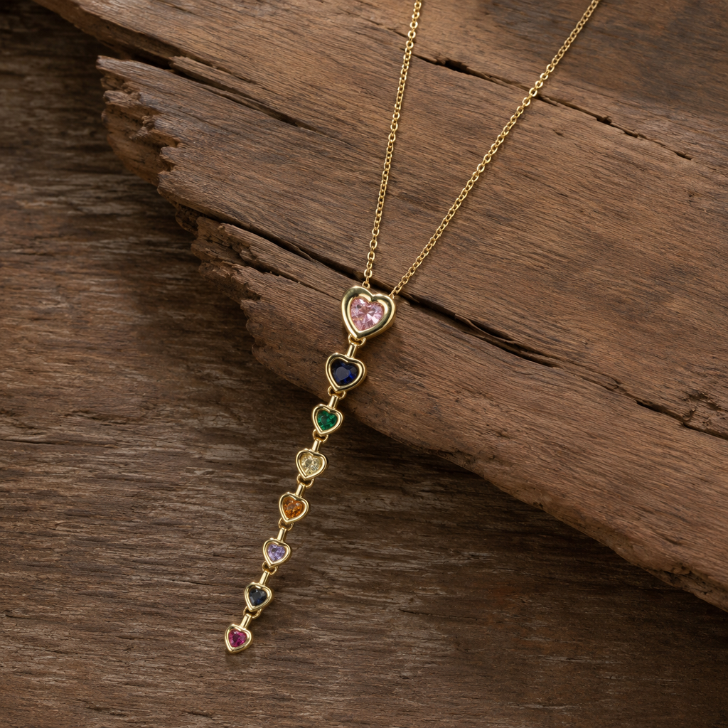 Multicolour Heart Y-Drop Gold-Tone Necklace