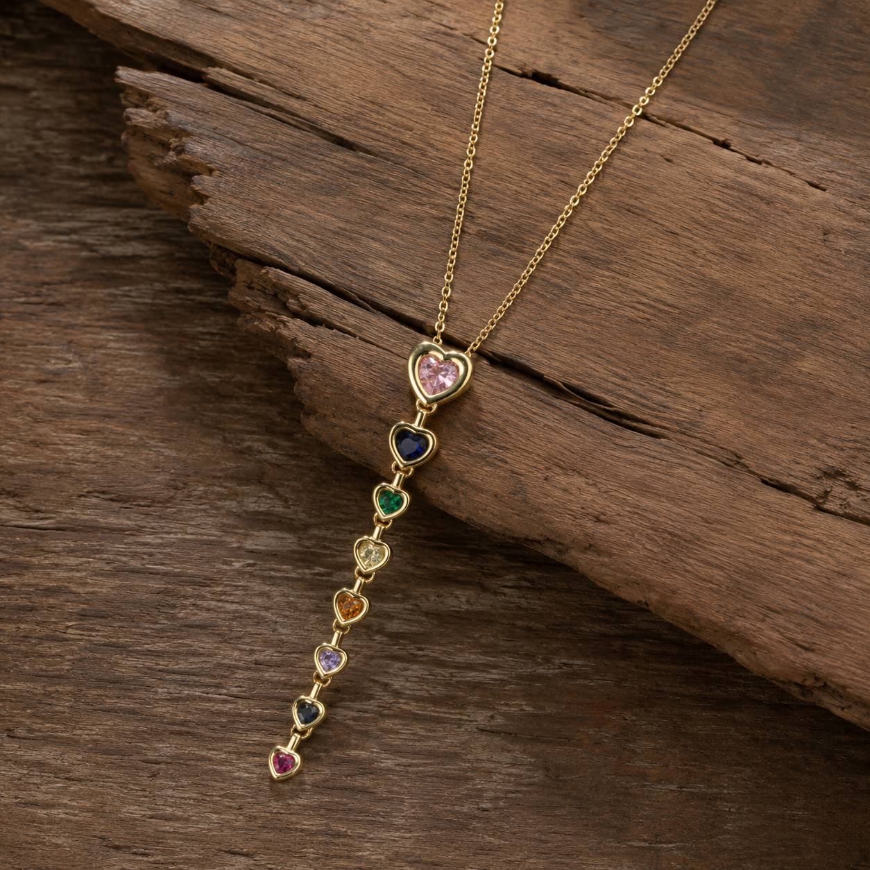 Multicolour Heart Y-Drop Gold-Tone Necklace