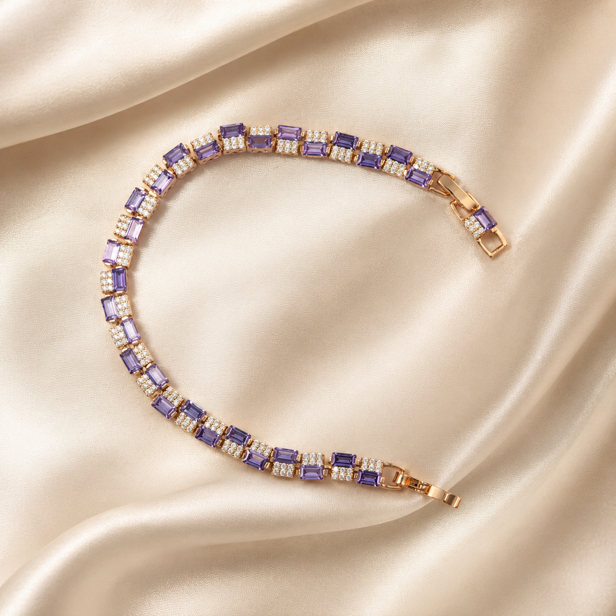 Purple Baguette CZ Rose-Gold Tone Tennis Bracelet