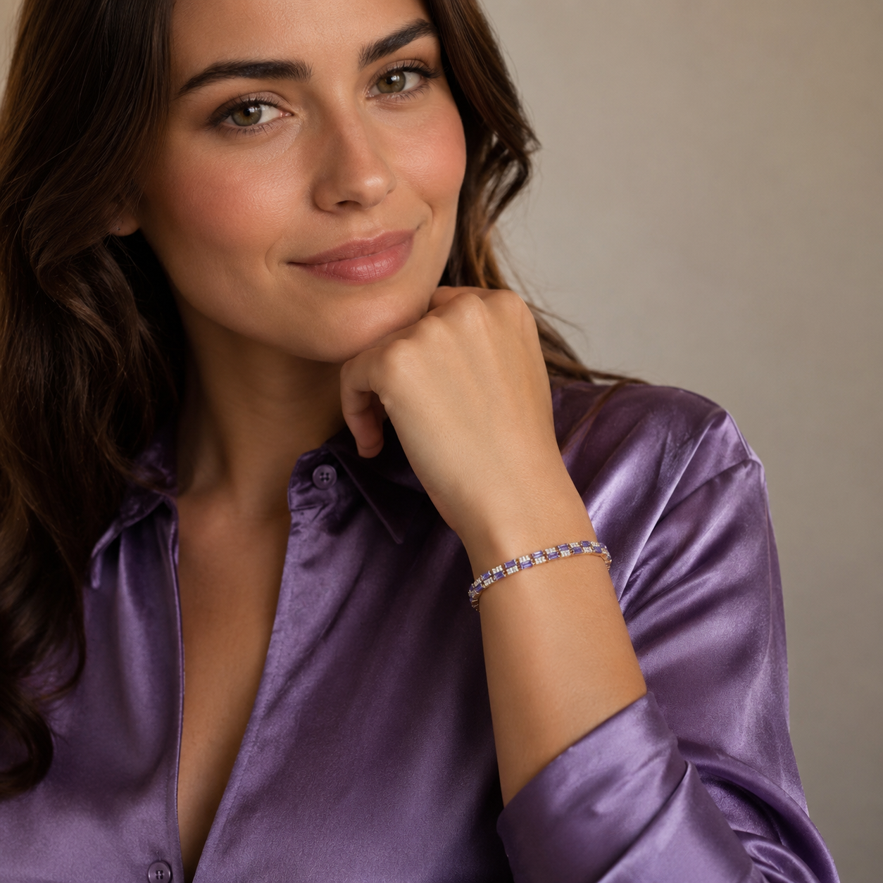 Purple Baguette CZ Rose-Gold Tone Tennis Bracelet