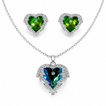 Green Heart Wing Crystal Necklace and Earrings Set