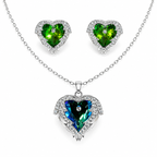Green Heart Wing Crystal Necklace and Earrings Set