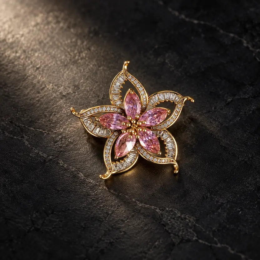 Blush Petal Crystal Flower Brooch