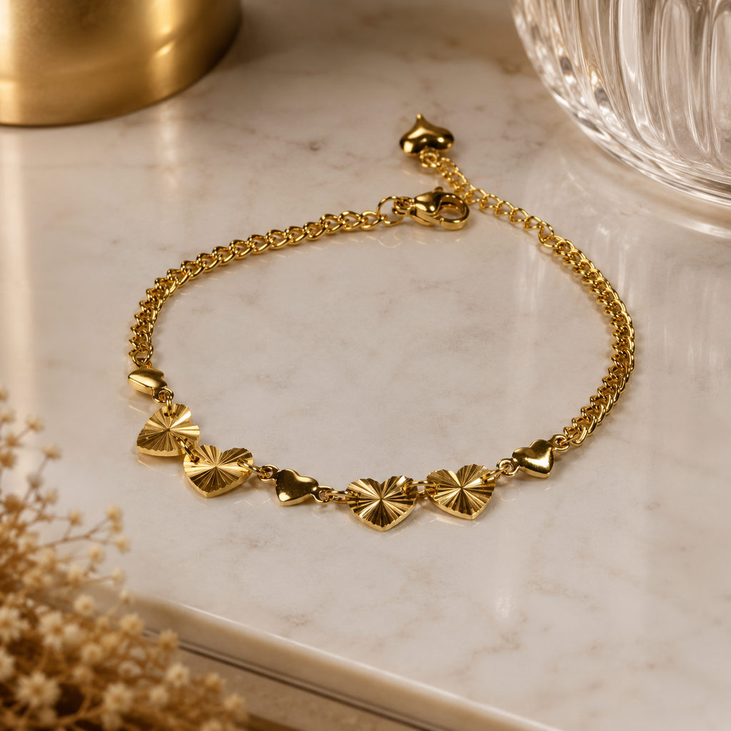 Sunburst Heart Row Chain Bracelet