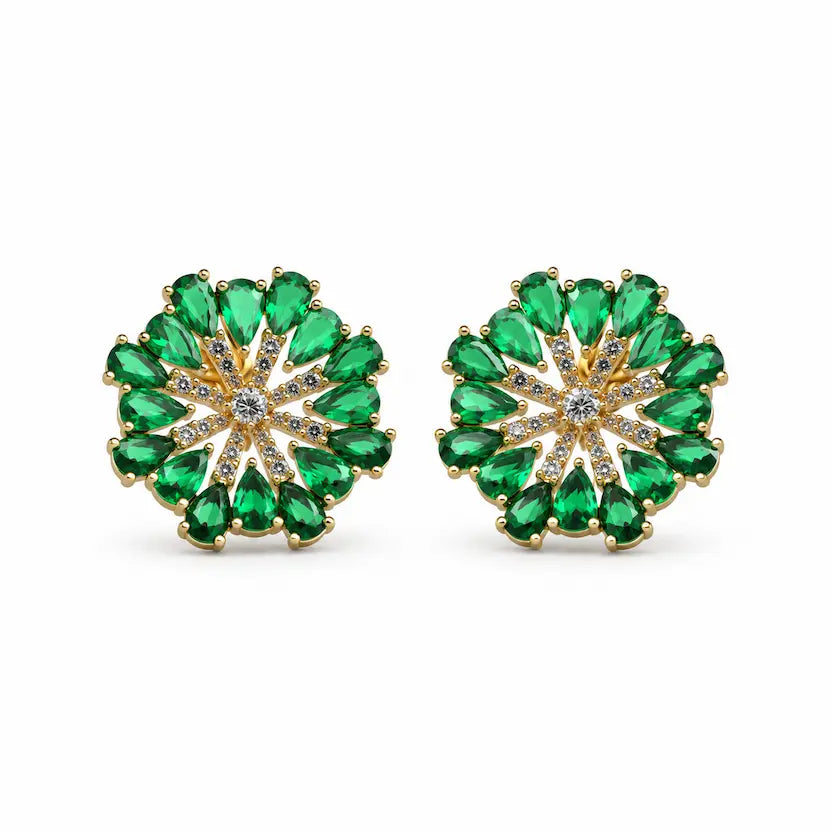 Emerald Floral Halo Stud Earrings
