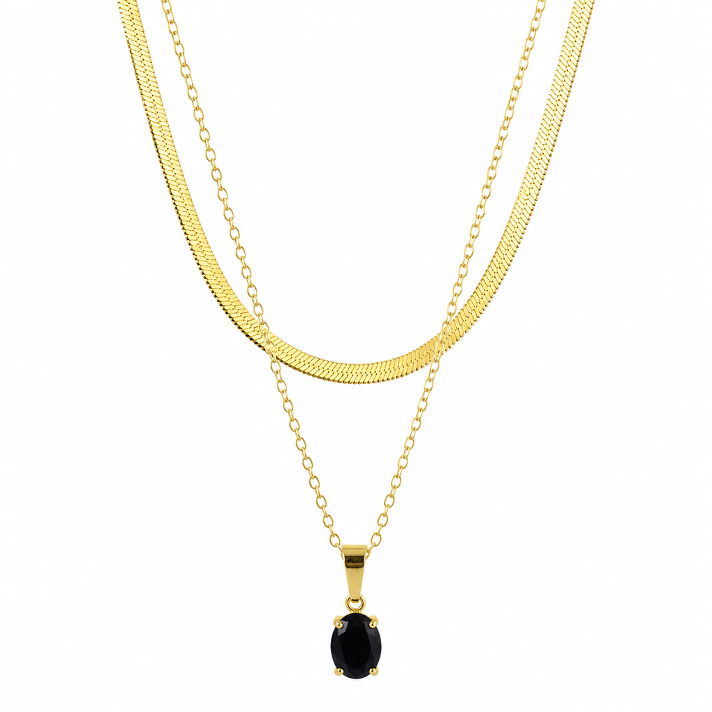 Black Onyx Snake Chain Layered Necklace