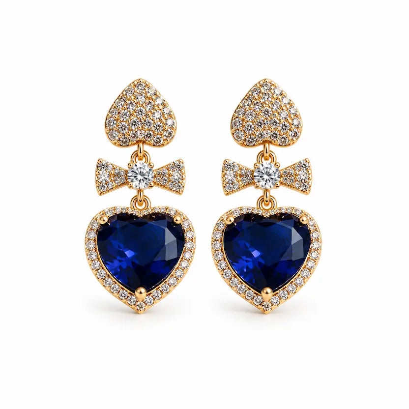 Sapphire Heart Bow Drop Earring Earrings
